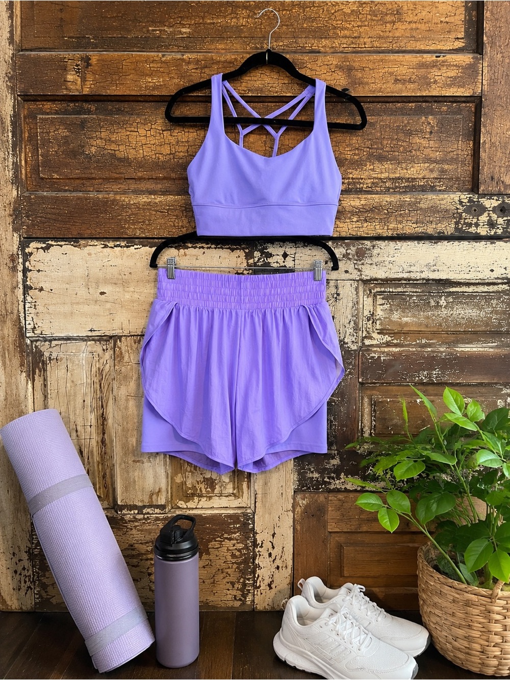 JoyLab Lavender Activewear Set | Sports Bra & Running Shorts | Size M